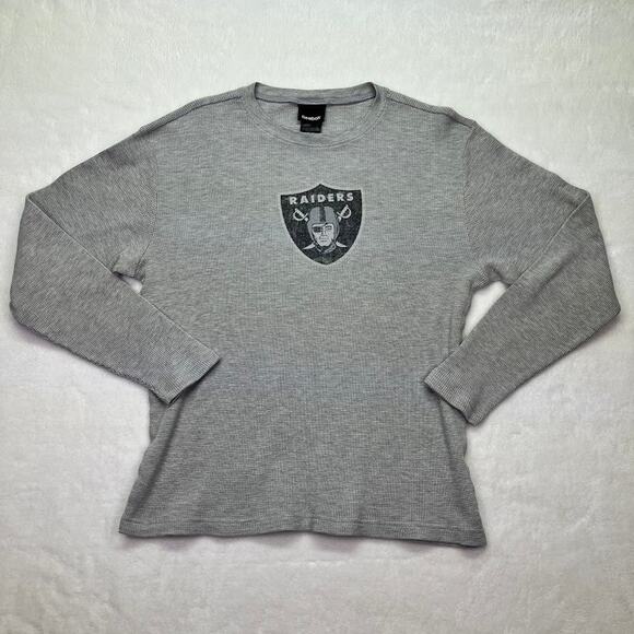 Oakland Las Vegas Raiders Logo VTG Long Sleeve Thermal Shirt Size L Front Hit - Picture 1 of 7